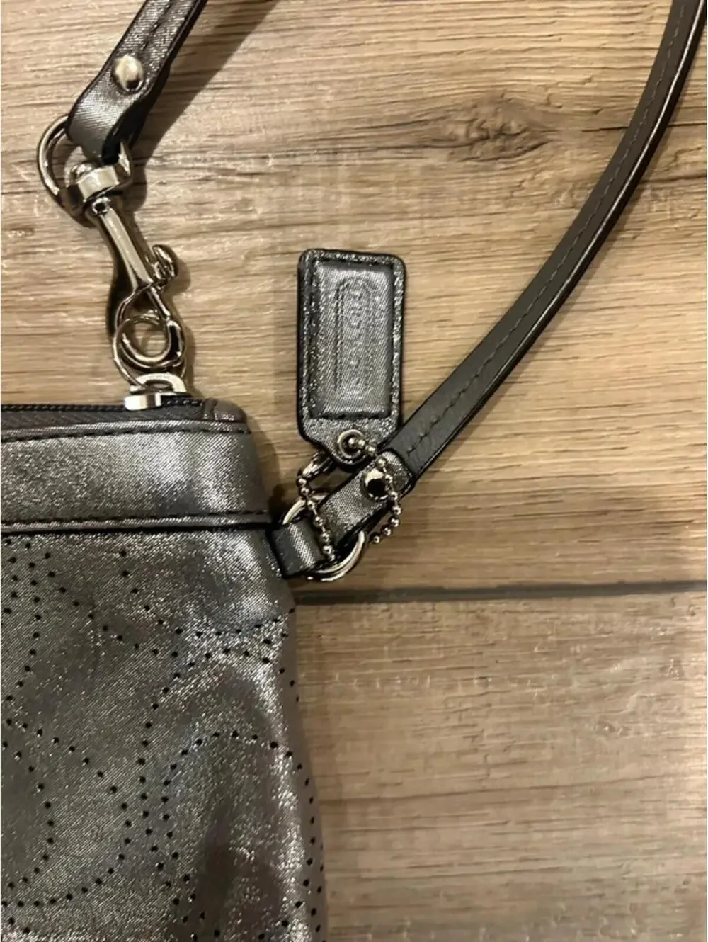 Coach signature wristlet wallet silver